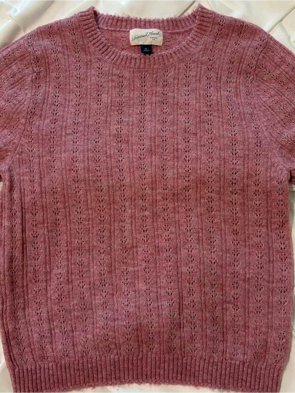 Universal Thread Crew Neck Knit Short Sleeve Sweater, Mauve Pink, Size M